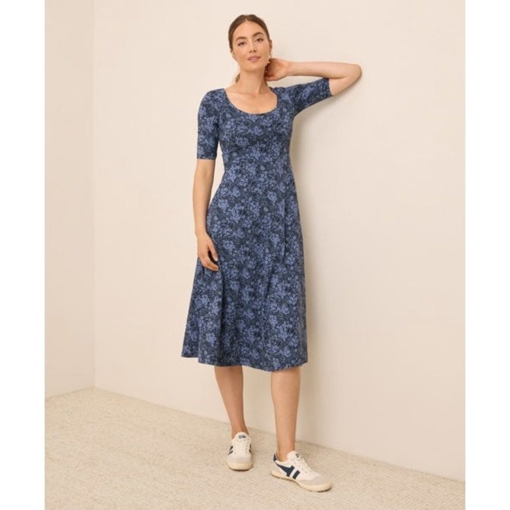 Pact Midnight Garden Scoop Midi Dress L NWOT Boho Cottagecore Organic Cotton